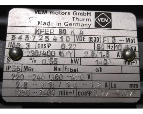 Elektromotor 0,55 kW 1400 U/min von VEM – KPER80K4 - Bild 4