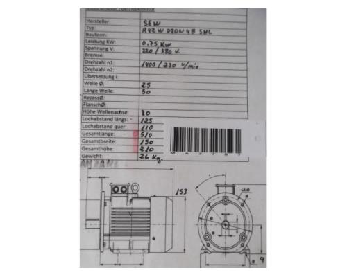 Getriebemotor 0,75 kW 230 U/min von SEW Eurodrive – R42WD80N-4BSHL R40DT80N4BH - Bild 5