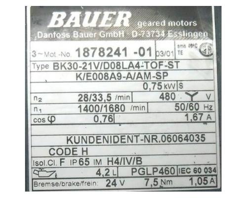 Getriebemotor 0,75 kW 28 U/min von BAUER – BK30-21V - Bild 3