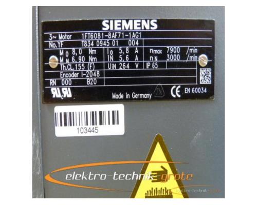 Siemens 1FT6081-8AF71-1AG1 Drehstrom-Servomotor - mit 12 Monaten Gewährleistung! - - Bild 4