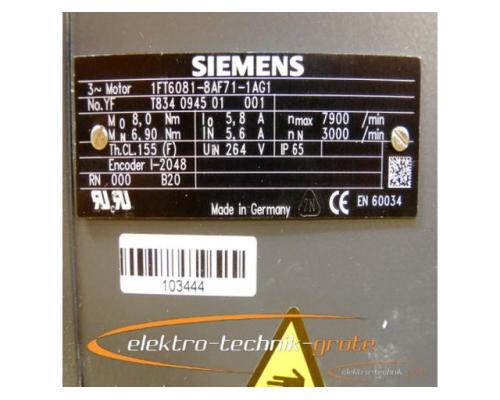 Siemens 1FT6081-8AF71-1AG1 Drehstrom-Servomotor - mit 12 Monaten Gewährleistung! - - Bild 4