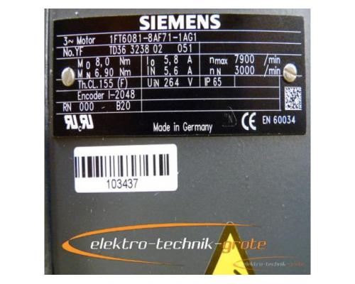 Siemens 1FT6081-8AF71-1AG1 Drehstrom-Servomotor - mit 12 Monaten Gewährleistung! - - Bild 4