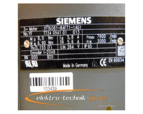 Siemens 1FT6081-8AF71-1AG1 Drehstrom-Servomotor - mit 12 Monaten Gewährleistung! - - Bild 4