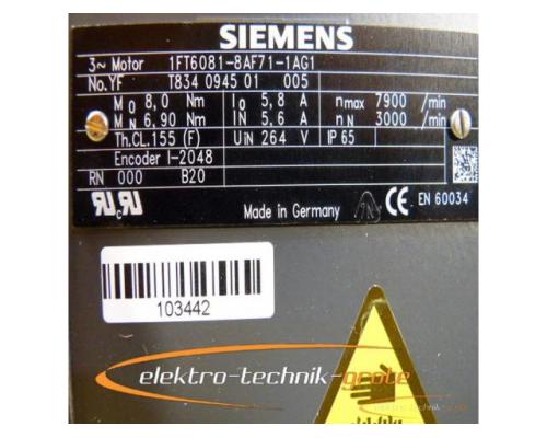 Siemens 1FT6081-8AF71-1AG1 Drehstrom-Servomotor - mit 12 Monaten Gewährleistung! - - Bild 4