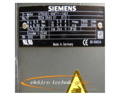 Siemens 1FT6081-8AF71-1AG1 Drehstrom-Servomotor - mit 12 Monaten Gewährleistung! - - Bild 4